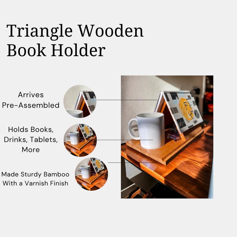 Triangle Book Holder Book Gifts For Book Lovers Comes Assembled With Slot For Tablet/Drink Holder Book Lover Gift Reading Gifts For Mom